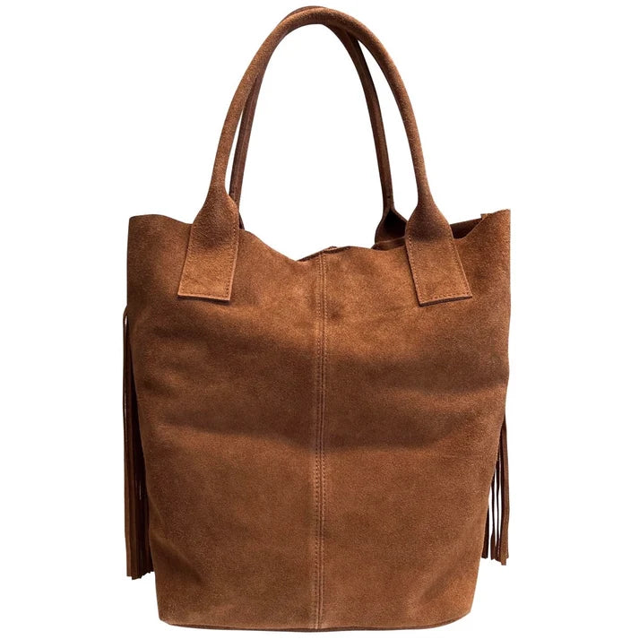 Damen Genuine Wildleder Shopper Bag mit Fransen plus Schmucketui derselben Farbe – Handtasche – ESTID
