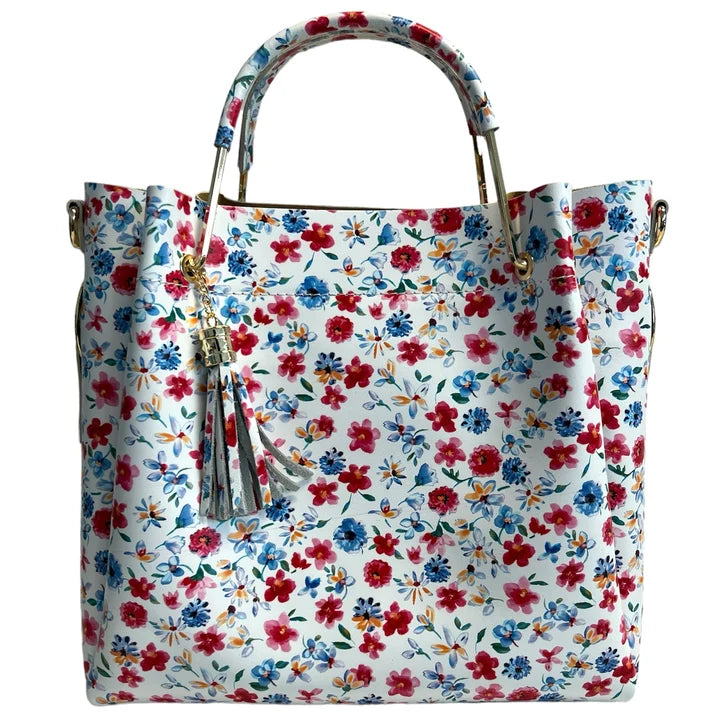 Damen Bucket Tasche aus echtem Leder Blumenmuster