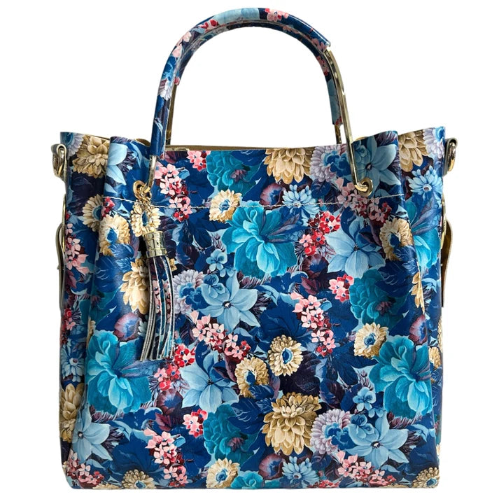 Damen Bucket Tasche aus echtem Leder Blumenmuster