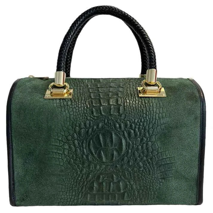 Damentasche - Handtasche aus Wildleder mit Krokoprägung
