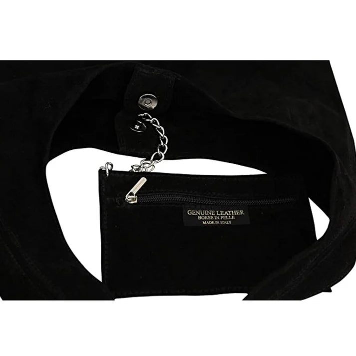 Damen-Wildleder-Umhängetasche, Clutch, Schultertasche, Shopper Detailansicht – Handtasche – ESTID