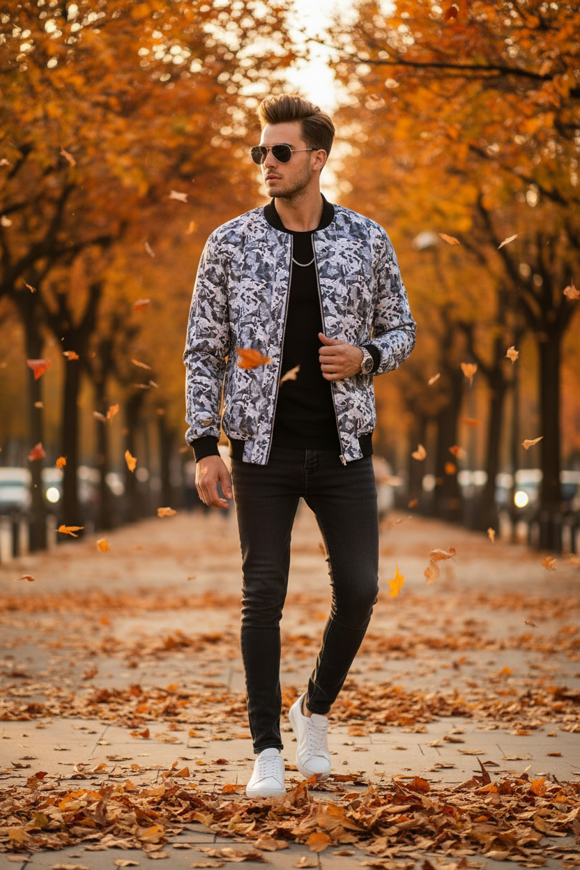 Wende-Bomberjacke für Herren aus Seide ESTID – Mens Reversible Silk Bomber Jacket – ESTID