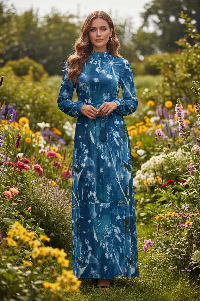 Traumhaftes Langarm-Maxikleid mit Pusteblumen - ESTID