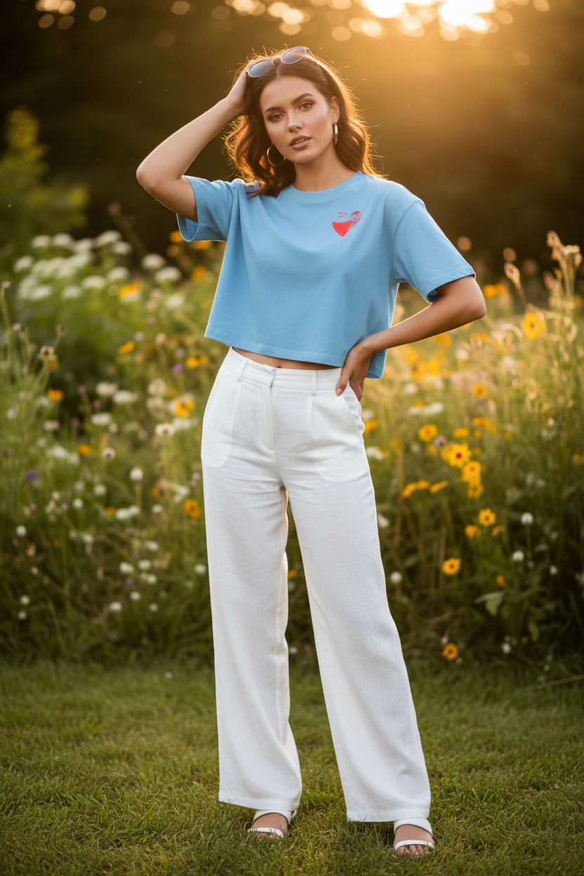 Damen Crop T-Shirt mit Herz-Motiv ESTID