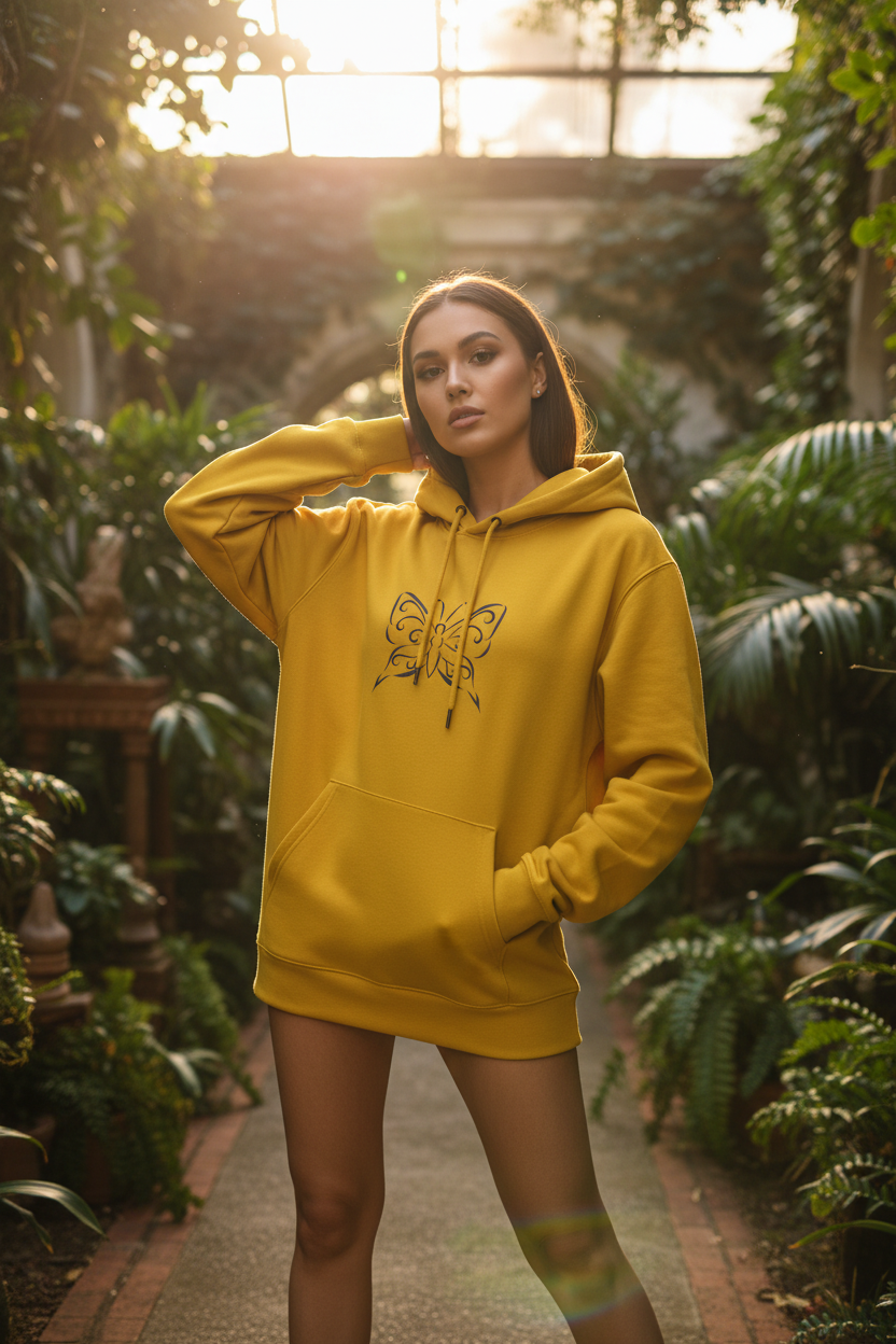 Lässiger Damen Kapuzenpullover mit Tribal Schmetterling Motiv