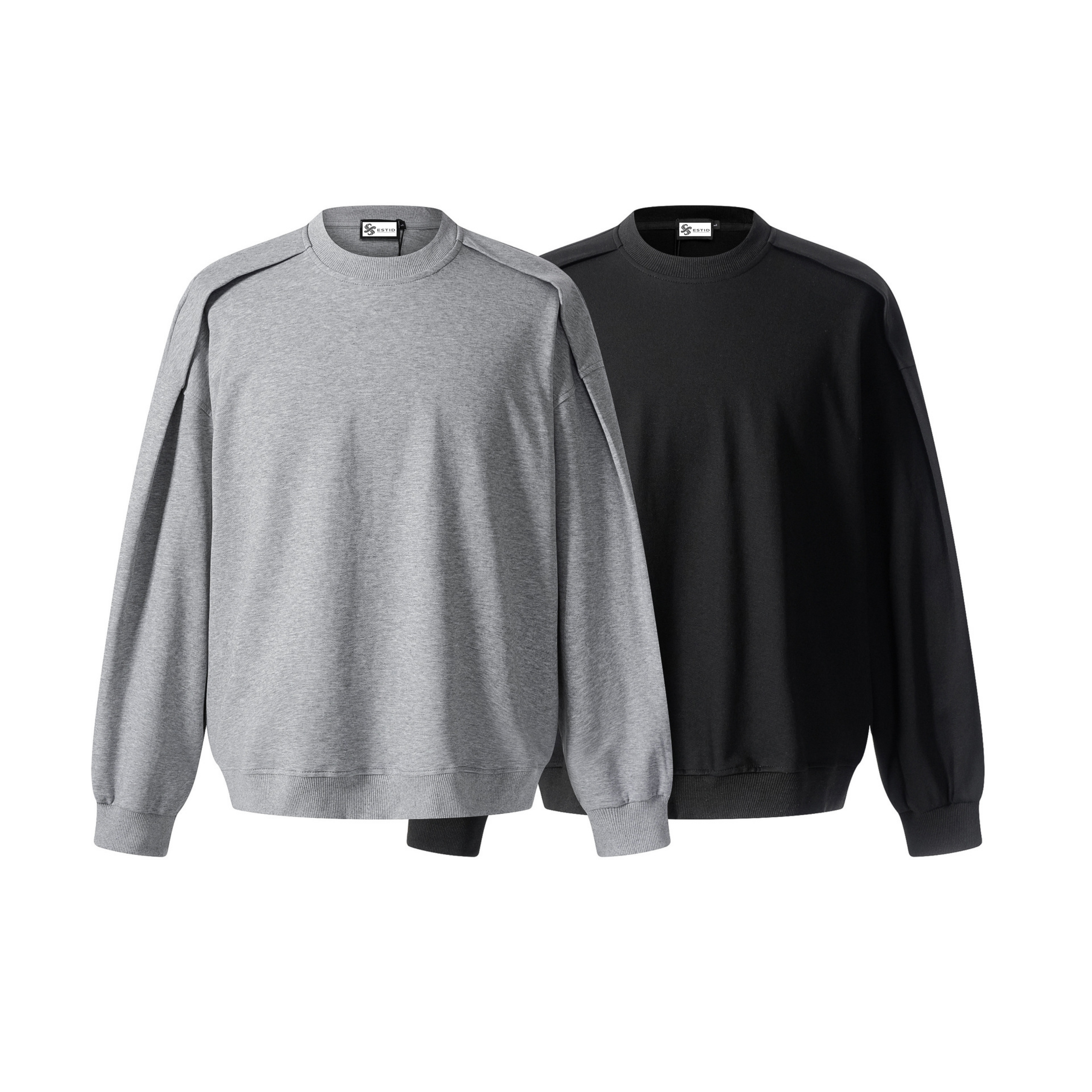 Minimalistischer Herren Rundhals-Pullover in Oversized Optik | Grau & Schwarz Ansicht 5 – pullover – ESTID