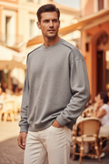 Minimalistischer Herren Rundhals-Pullover in Oversized Optik | Grau & Schwarz – pullover – ESTID