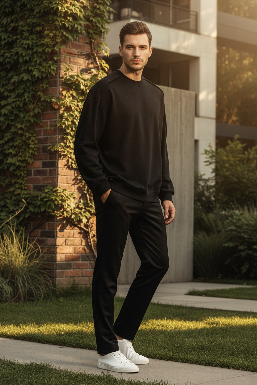 Minimalistischer Herren Rundhals-Pullover in Oversized Optik | Grau & Schwarz Ansicht 4 – pullover – ESTID