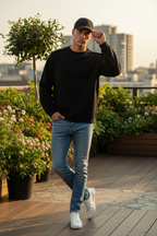 Minimalistischer Herren Rundhals-Pullover in Oversized Optik | Grau & Schwarz Ansicht 3 – pullover – ESTID